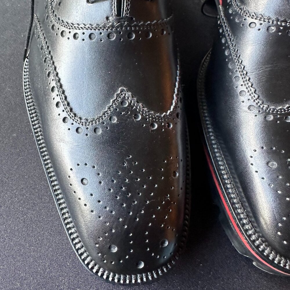 Black Christian Louboutin College Wingtip Brogue Leather Derby Shoes